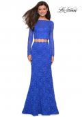 Picture of: Stretch Lace Long Sleeve Two Piece Prom Dress in Electric Blue, Style: 27601, Detail Picture 12