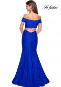 Picture of: Stretch Lace Off the Shoulder Mermaid Prom Dress in Electric Blue, Style: 27613, Back Picture