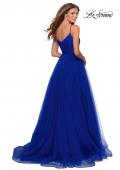 Picture of: Long Tulle Pleated Bodice Prom Gown with Pockets in Electric Blue, Style: 28123, Back Picture