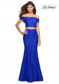 Picture of: Lace Two Piece Off the Shoulder Dress with Rhinestones in Electric Blue, Style: 27443, Detail Picture 1