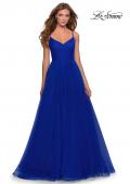 Picture of: Long Tulle Pleated Bodice Prom Gown with Pockets in Electric Blue, Style: 28123, Detail Picture 1