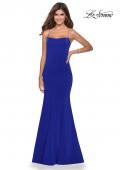 Picture of: Long Jersey Prom Dress with Beaded Strappy Back in Electric Blue, Style: 28526, Detail Picture 1