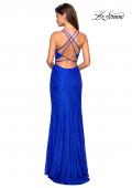 Picture of: Stretch Lace Prom Gown with Rhinestones and Slit in Electric Blue, Style: 27046, Detail Picture 2