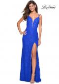 Picture of: Stretch Lace Long Prom Dress with Illusion Sides in Electric Blue, Style: 27029, Detail Picture 3