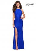 Picture of: Stretch Lace Prom Gown with Rhinestones and Slit in Electric Blue, Style: 27046, Detail Picture 3