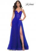 Picture of: A-Line Prom Dress with Sequin Lining and Illusion Top in Electric Blue, Style: 31986, Detail Picture 3