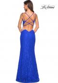 Picture of: Stretch Lace Long Prom Dress with Illusion Sides in Electric Blue, Style: 27029, Detail Picture 4