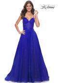 Picture of: A-Line Prom Dress with Sequin Lining and Illusion Top in Electric Blue, Style: 31986, Detail Picture 4
