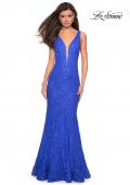 Picture of: Stretch Lace Prom Dress with Plunging Neckline in Electric Blue, Style: 27464, Detail Picture 6