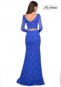 Picture of: Stretch Lace Long Sleeve Two Piece Prom Dress in Electric Blue, Style: 27601, Detail Picture 6