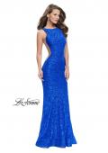 Picture of: Lace Mermaid Dress with Sheer Sides and Low Back in Electric Blue, Style: 24903, Main Picture