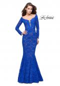 Picture of: Long Sleeve Lace Mermaid Prom Dress with Metallic Beads in Electric Blue, Style: 25607, Main Picture