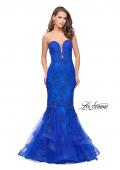 Picture of: Long Strapless Lace Prom Dress with Tulle Skirt in Electric Blue, Style: 26219, Main Picture