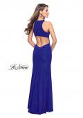 Picture of: Long Jersey Prom Dress with Racer Back and V Neckline in Electric Blue, Style: 25882, Back Picture