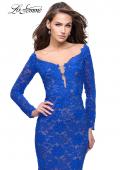 Picture of: Long Sleeve Lace Mermaid Prom Dress with Metallic Beads in Electric Blue, Style: 25607, Detail Picture 3