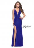 Picture of: Long Jersey Prom Dress with Racer Back and V Neckline in Electric Blue, Style: 25882, Detail Picture 3