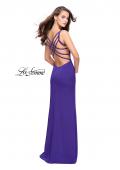 Picture of: Satin Prom Dress with Metallic Beaded Straps and Slit in Electric Purple, Style: 26012, Detail Picture 2