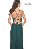 Picture of: Simple Jersey Dress with Ruching and Slit in Emerald, Style: 31978, Detail Picture 10