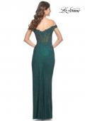 Picture of: Off the Shoulder Rhinestone Fishnet Gown with Lace Details in Emerald, Style: 32116, Detail Picture 11