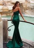 Picture of: Stretch Satin Gown with Draped Sweetheart Neckline in Emerald, Style: 31915, Back Picture