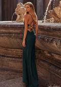 Picture of: Simple Jersey Dress with Ruching and Slit in Emerald, Style: 31978, Back Picture