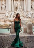 Picture of: Stretch Satin Gown with Draped Sweetheart Neckline in Emerald, Style: 31915, Detail Picture 1