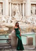 Picture of: Stretch Satin Gown with Draped Sweetheart Neckline in Emerald, Style: 31915, Detail Picture 2