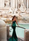 Picture of: Stretch Satin Gown with Draped Sweetheart Neckline in Emerald, Style: 31915, Detail Picture 3