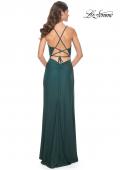 Picture of: Simple Jersey Dress with Ruching and Slit in Emerald, Style: 31978, Detail Picture 5