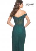 Picture of: Off the Shoulder Rhinestone Fishnet Gown with Lace Details in Emerald, Style: 32116, Detail Picture 5