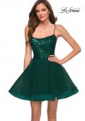 Picture of: Tulle and Sequin Short Party Dress with Corset Back in Emerald, Style: 29237, Main Picture