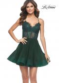 Picture of: Short Dress with Flared Skirt and Sheer Lace Bodice in Emerald, Style: 31769, Main Picture