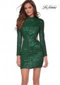 Picture of: Long Sleeve Sequin Party Dress with High Neckline in Emerald, Style: 29406, Detail Picture 2