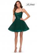 Picture of: Tulle and Sequin Short Party Dress with Corset Back in Emerald, Style: 29237, Detail Picture 3
