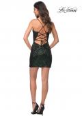 Picture of: Simple Sequin Dress with Slit and Lace Up Back in Emerald, Detail Picture 4