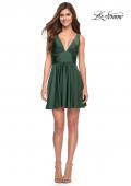 Picture of: Short Flare Dress with V Neckline and Fitted Waist in Emerald, Style 30926, Detail Picture 4