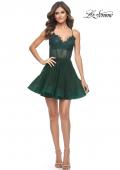 Picture of: Short Dress with Flared Skirt and Sheer Lace Bodice in Emerald, Style: 31769, Detail Picture 5