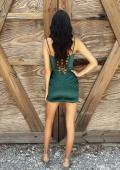 Picture of: Satin Lace-Up Mini Dress in Emerald, Style 33260, Detail Picture 7