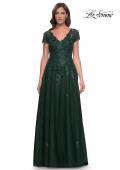 Picture of: A-Line Dress with Lace Applique and Sheer Short Sleeves in Emerald, Style: 30168, Main Picture