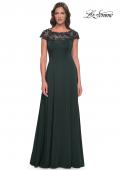 Picture of: A-Line Satin Dress with Stunning Beaded Neckline and Short Sleeves in Emerald, Style: 31195, Main Picture