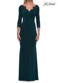 Picture of: V-Neck Lace Trim Gown with Three-Quarter Sleeves in Emerald, Style: 33658, Main Picture
