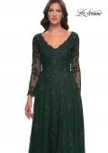 Picture of: Long Sleeve Lace and Tulle Dress with V Neckline in Emerald, Style: 30795, Detail Picture 9