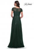 Picture of: A-Line Dress with Lace Applique and Sheer Short Sleeves in Emerald, Style: 30168, Back Picture