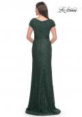Picture of: Stretch Lace Evening Dress with Short Sleeves in Emerald, Style: 30797, Back Picture