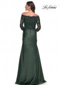 Picture of: Mermaid Satin Dress with Gathering and Off the Shoulder Top in Emerald, Style: 30853, Back Picture
