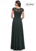 Picture of: A-Line Satin Dress with Stunning Beaded Neckline and Short Sleeves in Emerald, Style: 31195, Back Picture
