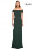 Picture of: Ruched Off the Shoulder Net Jersey Evening Dress in Emerald, Detail Picture 1