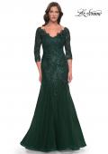 Picture of: Mermaid Tulle and Lace Dress with Scallop Detailed Neckline in Emerald, Style: 30823, Detail Picture 1