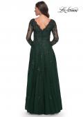 Picture of: Long Sleeve Lace and Tulle Dress with V Neckline in Emerald, Style: 30795, Detail Picture 2