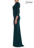 Picture of: V-Neck Lace Trim Gown with Three-Quarter Sleeves in Emerald, Style: 33658, Detail Picture 2